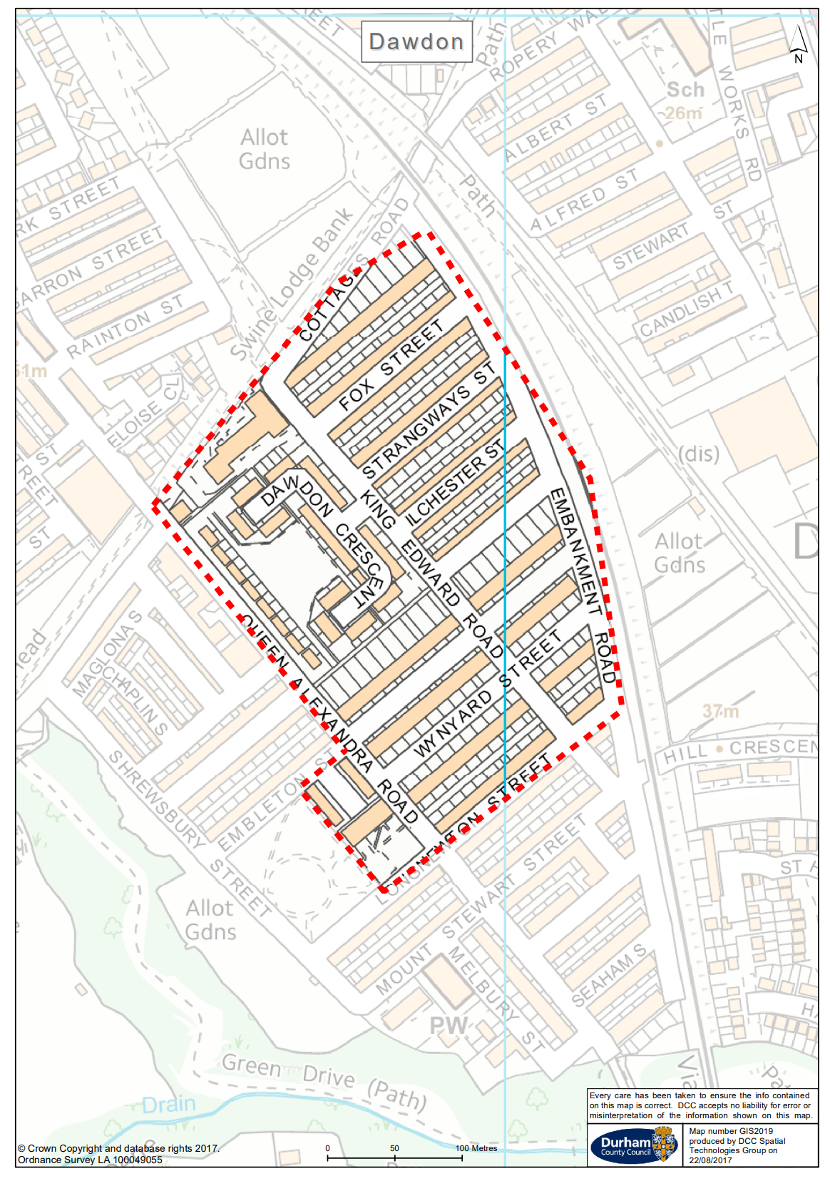 A map of Dawdon CAT action boundary area, County Durham