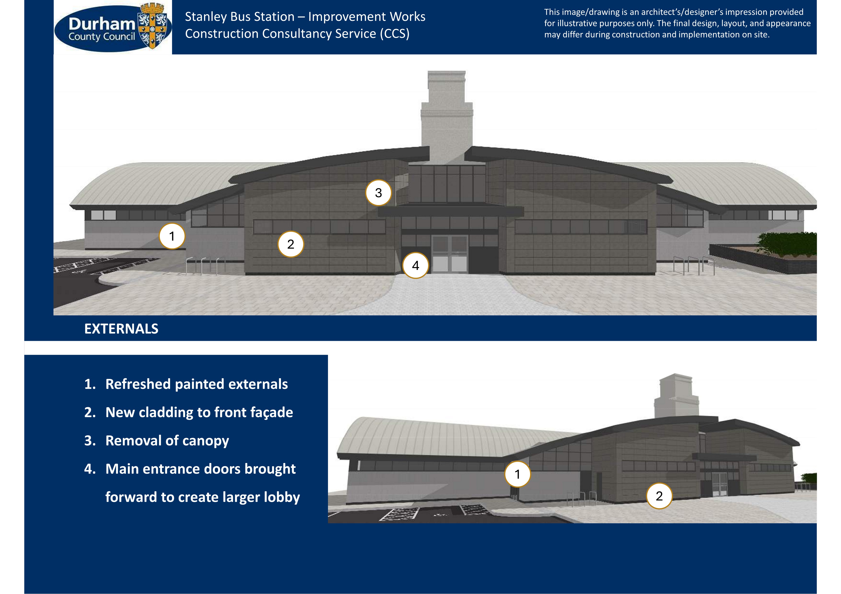 Image showing the exterior of the building, cladding, relocation of the main doors.